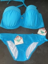 Ladies Turquoise Bow Textured Floozie Frost French Bikini Size 10  36FF Top