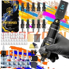 POSEIDON Wireless Tattoo Machine Kit Rotary Pen 1200mAh Battery Digital LCD