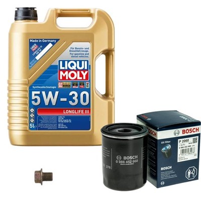 BOSCH Ölfilter 5 L Öl Liqui Moly Longlife 3 5W-30 für Nissan Note 1.4 Micra III