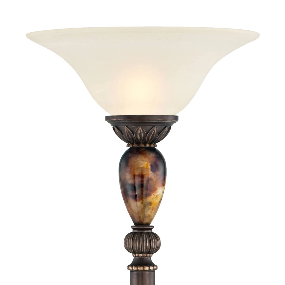 Vintage Torchiere Floor Lamp 72" Tall Bronze Frosted Glass Shade for Living Room - Image 3 of 4