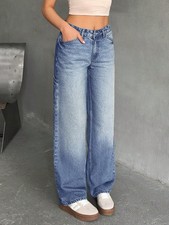 Damen Weite Bein Jeans mit Tiefer Taille Billig24