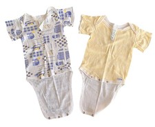2 Vintage 90 s Gerber Onesies. Blue And Yellow Farm And Plaid Theme