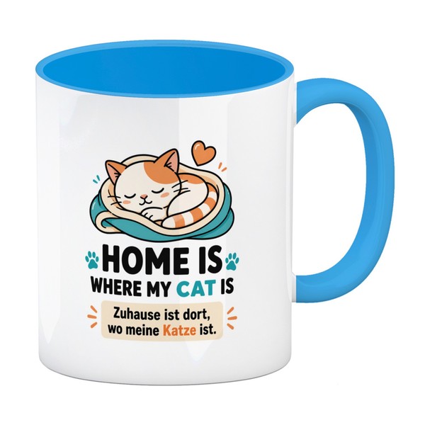 Kaffeebecher In Hellblau Katze - Tasse Mit SüßEm Katzenmotiv Mit Spruch:-image