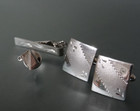 vintage stamped Sterling Silver etched Cufflinks Tie Clasp Pin Clip 10g total wt — photo 4