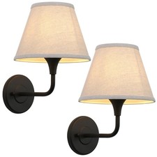 PERMO Black Wall Sconces Set of 2 Hardwired Linen fabric lampshade,