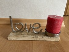 Schriftzug Love Mangoholz Mit Kerze / Deko Dekoration / Silber Holz