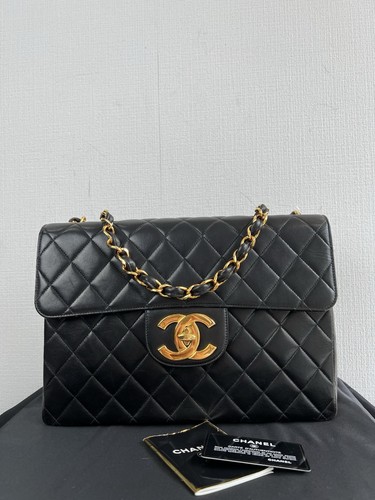 Auth Chanel Vintage Black Lambskin Single Flap 30 Shoulder Bag GHW Rank A-