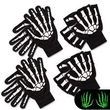 4 Pairs White Skeleton Gloves, Halloween Bone Gloves for Adults, Glow in the Dar