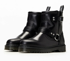 Image of Dr Martens Anistone Black Harness Leather Low Biker Boots EU 39 US 7/8 NIB