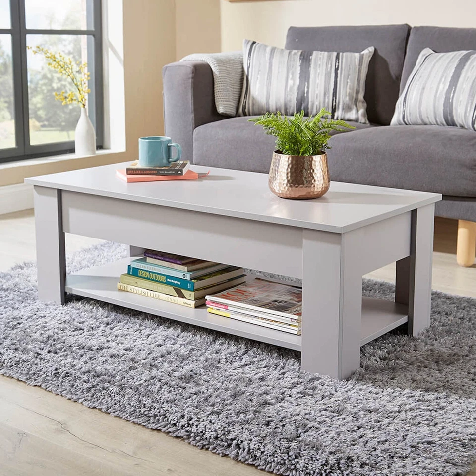 Grey Wooden Coffee Table With Lift Up Top Storage Area and Magazine Shelf - Image 2 of 4