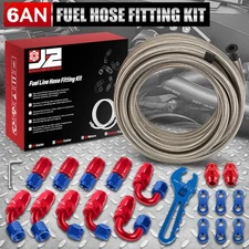 J2 6AN 25FT Stainless Steel Braided Oil/Fuel Line Hose+Swivel End Fitting Kit