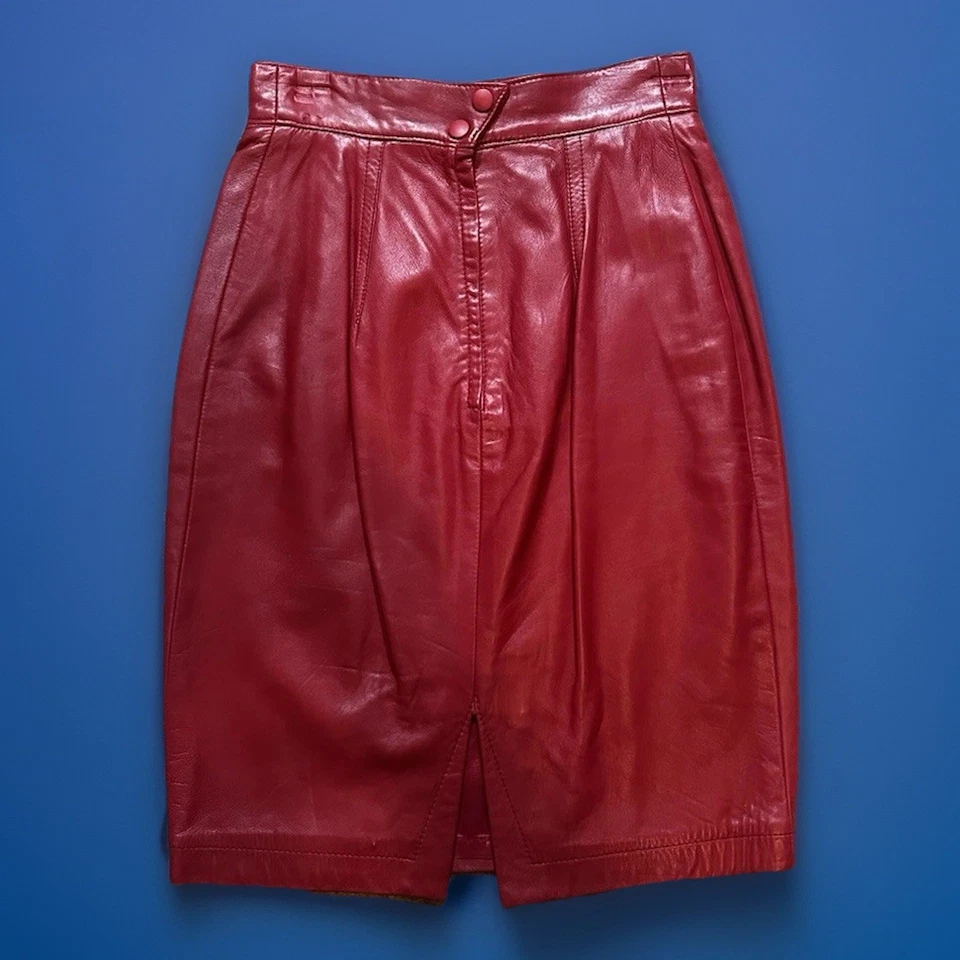 Falda Danier Roja Cintura Alta Cuero Genuino Suave Muerte Vintage Talla 10 Foto 3 de 4