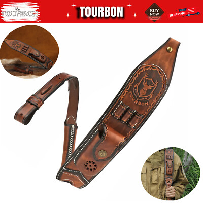 TOURBON Vintage Leather Rifle Sling Gun Ammo Carry Strap w/Knife Sheath Pouch