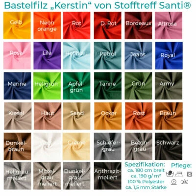 Bastelfilz "Kerstin" von Stofftreff Santi®- 180 cm breit-1,5 mm Stärke-190 g/Qm