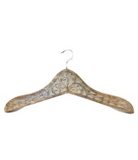 Handcarved Wooden Floral Embossed Clothing Hanger In Natural Brown