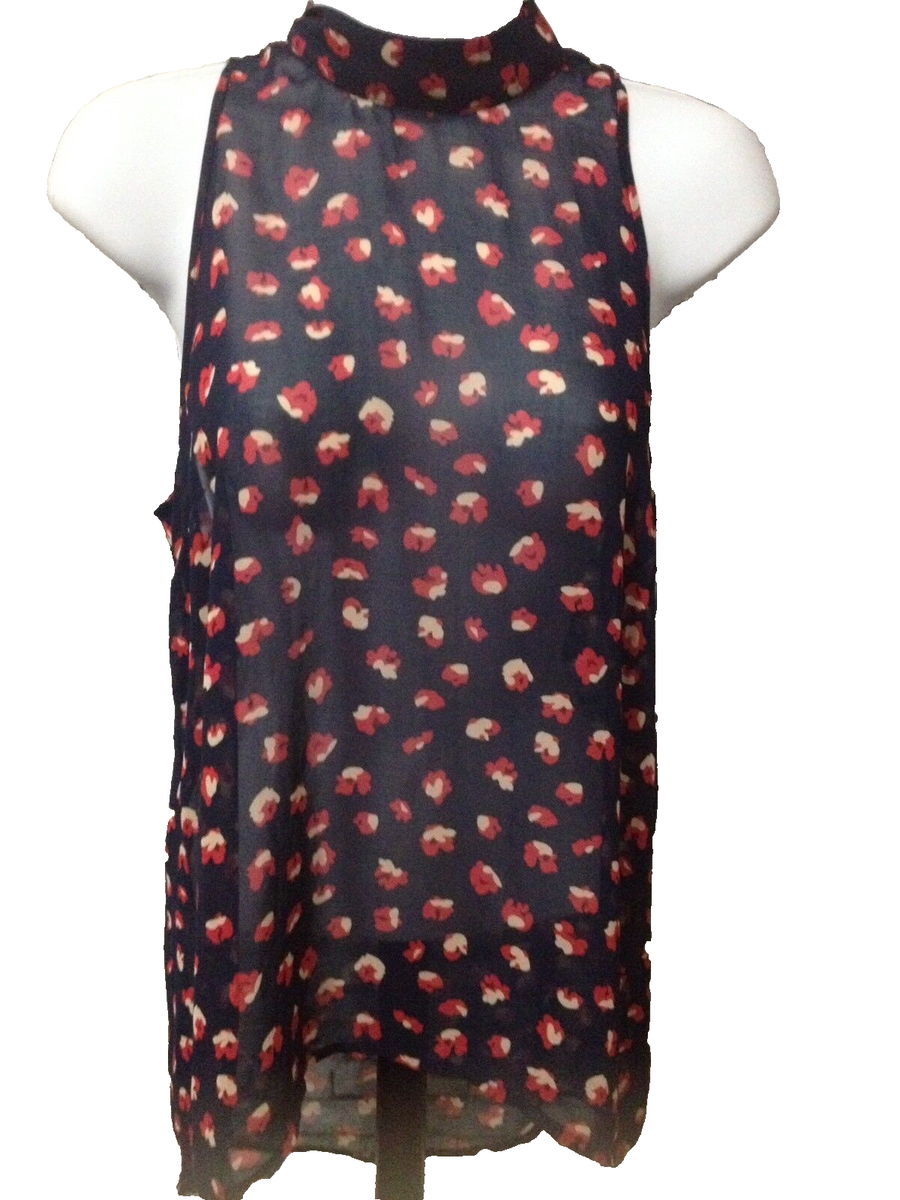 Forever 21 Sz Small Floral Design Semi Sheer Zip Collar Sleeveless