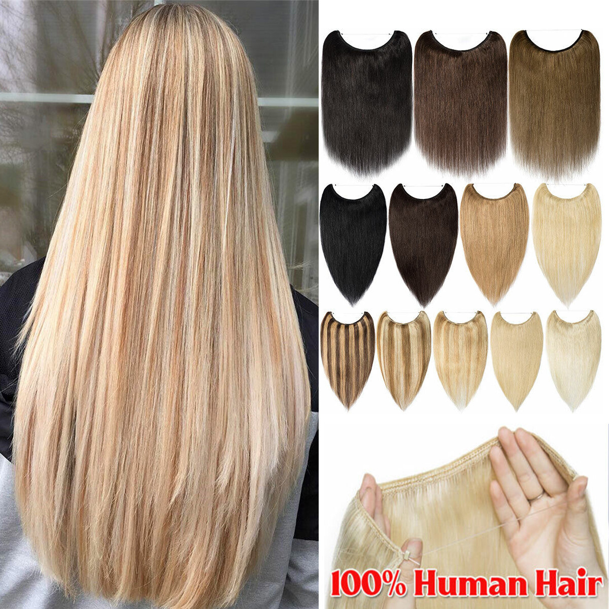 100% Real Invisible Wire Hair Extensions Remy Human Hair 