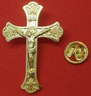 Large Gold-Coloured Crucifix Lapel Pin Badge Catholic Holy Cross Brooch INRI