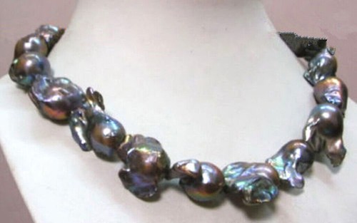 CLASSIC REAL HUGE 15x20MM SOUTH SEA BAROQUE BLACK PEARL NECKLACE 18" - Picture 2 of 3