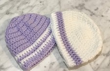 Handmade Crochet Baby Newborn 0- 3 month White Lilac Beanie Hats