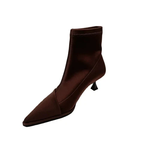 Women High Heels Satin Pointed Toe Autumn Short Boot Thin Heel Stretch Sock Boot - Imagen 12 de 16