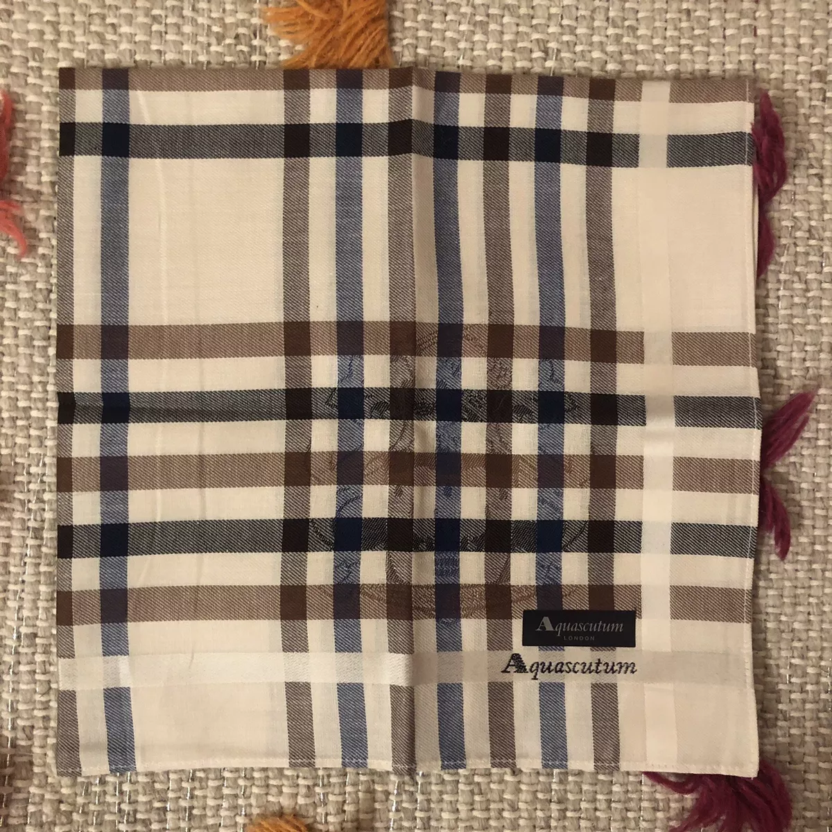 New Aquascutum London Vintage Plaid Cotton Scarf Handkerchief Pocket Square
