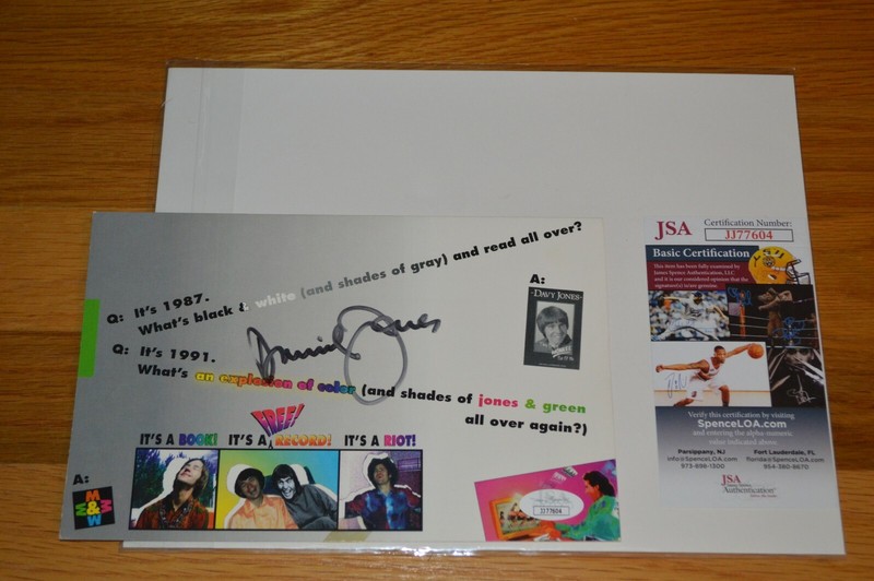 Davy Jones Autographed 6x9 Postcard with James Spence COA ~ The Monkees 