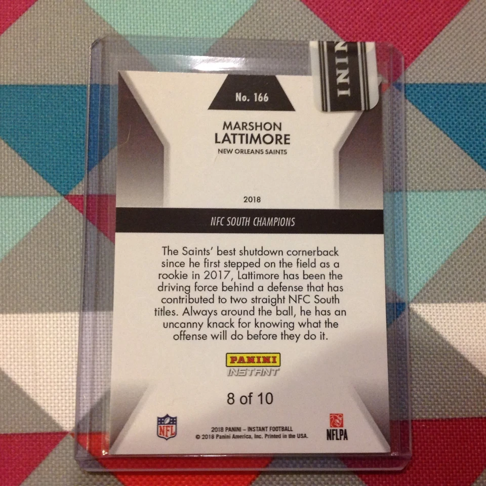 Marshon Lattimore Saints Green 8/10 Made 2018 Panini Instant NFC South Champions - Image 2 of 2