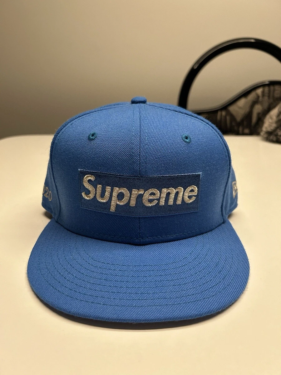 Supreme Light Blue $1M Metallic Box Logo Fitted New Era 7 1/4 Hat