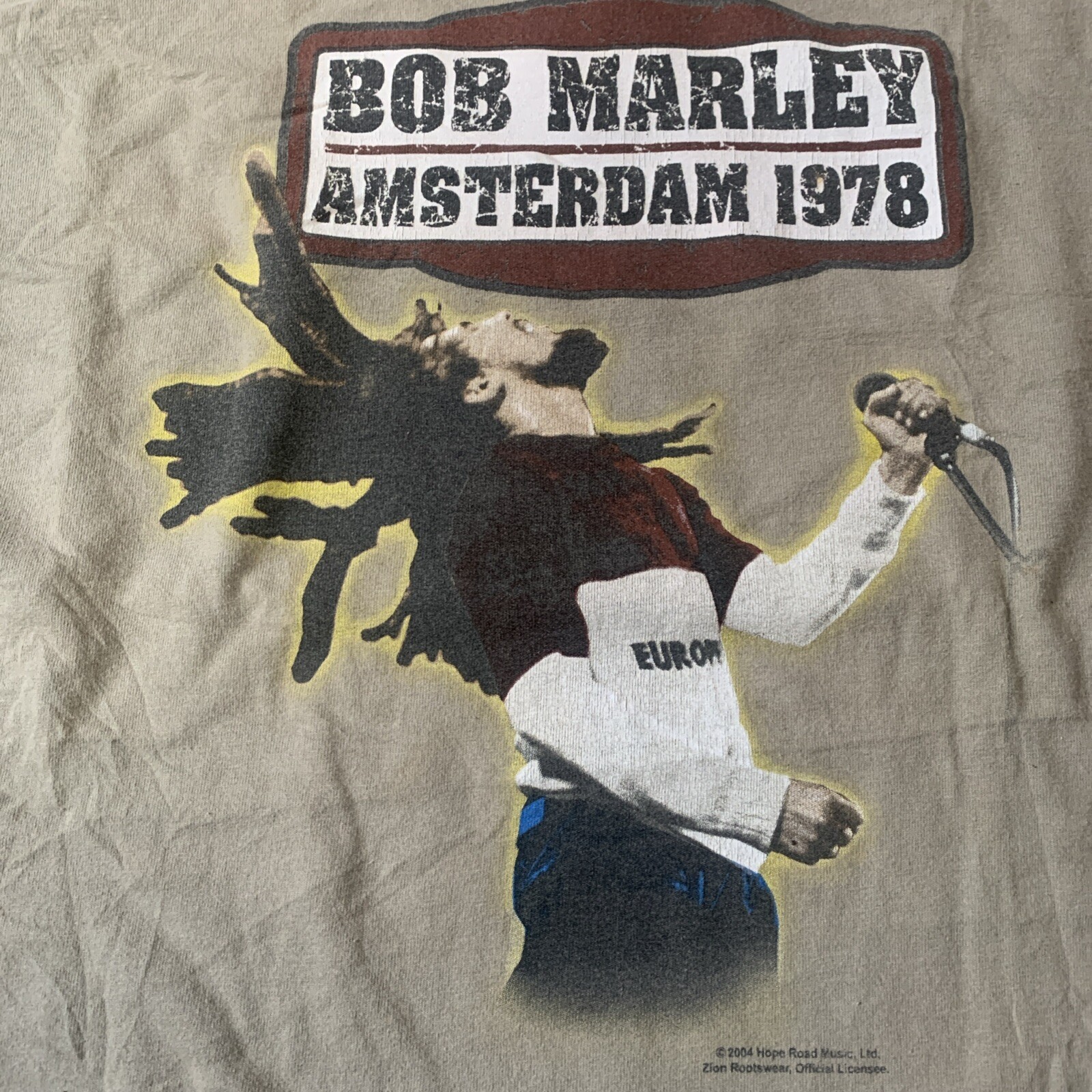 Vintage 2004 Bob Marley Amsterdam Zion Graphic T-shirt Large Beige