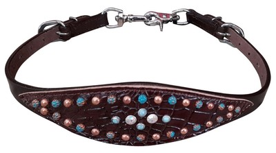 WITHER STRAP Dark Brown GATOR with COPPER & TURQUOISE Beads Adjusts 23''-30''