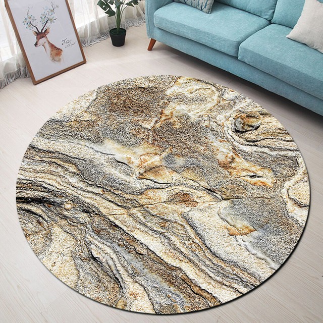 Rustic Stones Marble Texture Area Rugs Soft Bedroom Living Room Round
