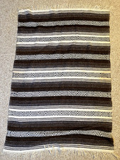 Authentic Mexican Hand Woven Blanket Grey Brown Well Loved