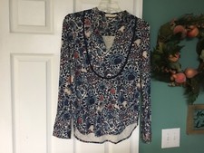 Tory Burch "Lizzy" Tunic - Blue Lake Kyoto A Blouse Size Small   (CON6)