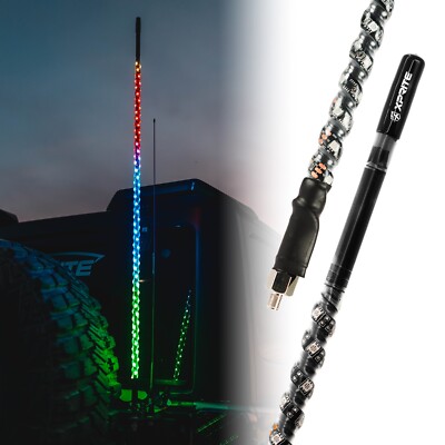 4 FOOT- CB Radio Antenna w/ RGB Chasing LED Whip Lights For Truck JEEP UTV ATV