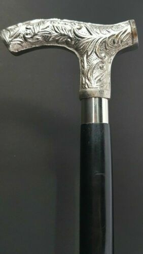 Poignée victorienne en laiton derby argent style antique bâton de marche canne en bois cadeau - Photo 1/7