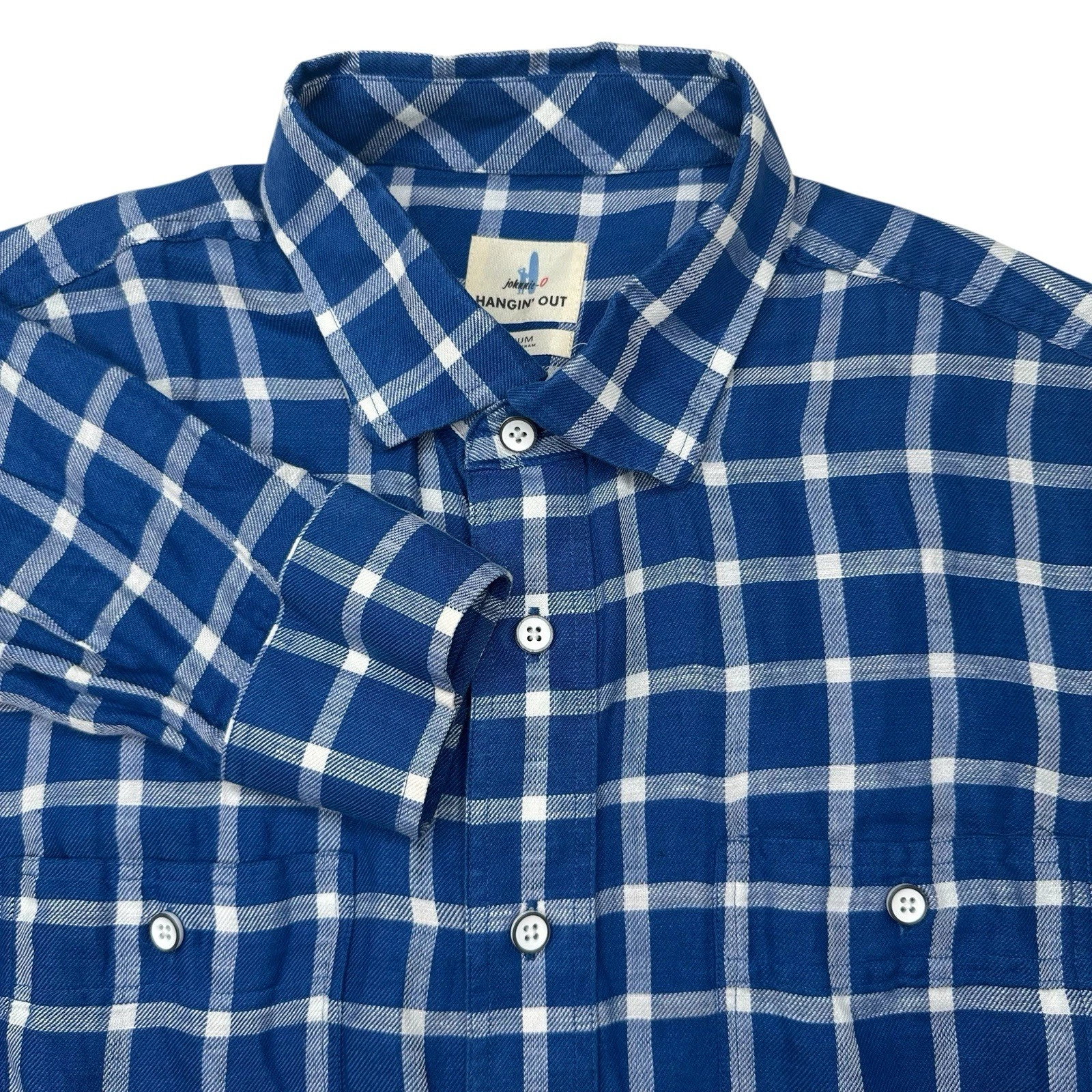 Johnnie-O Hangin Out Long Sleeve Button Down Shirt Blue Plaid Lightweight MEDIUM