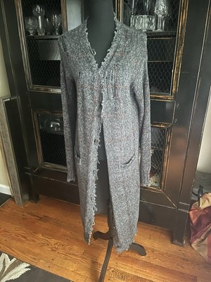 R13 PRINTED TWEED LONG CARDIGAN DISTRESSED LONG SLEEVES COTTON SMALL