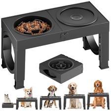XIAZ Elevated Dog Bowls Slow Feeder Bowl Stand Food and Water A-Black