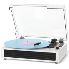 Bluetooth Turntable Vinyl Record Player, Retro 3-Speed Record Player with Bui...