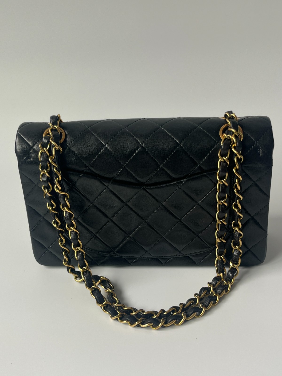 Authentic CHANEL Black Gold 23 Matelasse Lambskin Double Flap Chain Shoulder Bag image 7