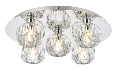 CRYSTAL CHANDELIER FLUSH MOUNT MODERN KITCHEN DINING ROOM FIXTURE CHROME 5 LIGHT