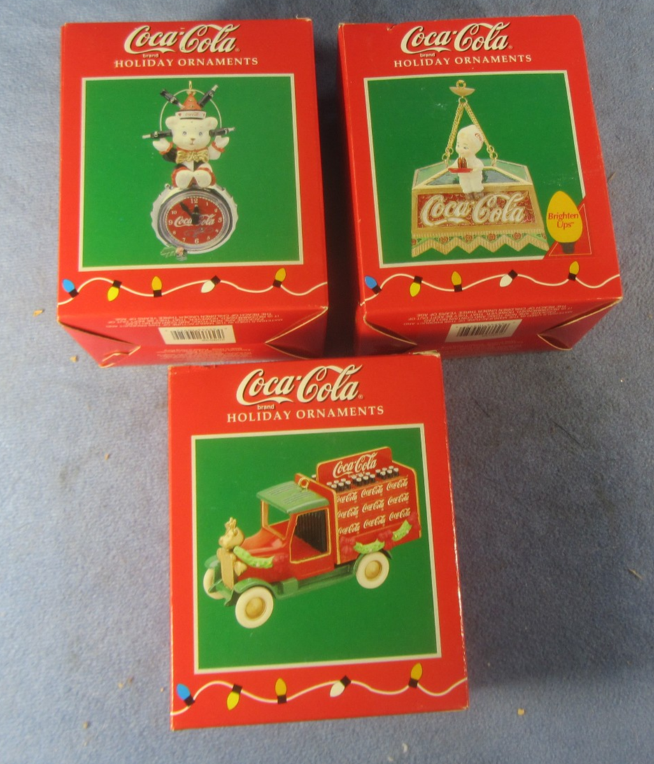 Lot of 3 Vintage Enesco 1990's Coca Cola Christmas Ornaments NIB