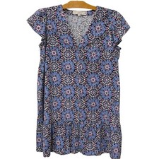 Ann Taylor LOFT | Dress Floral Short Sleeve Button Front V Neck- Small Petite