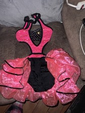 Glamour Dance Costume Pageant Pink And Black Ruffled With Sequins Girls M