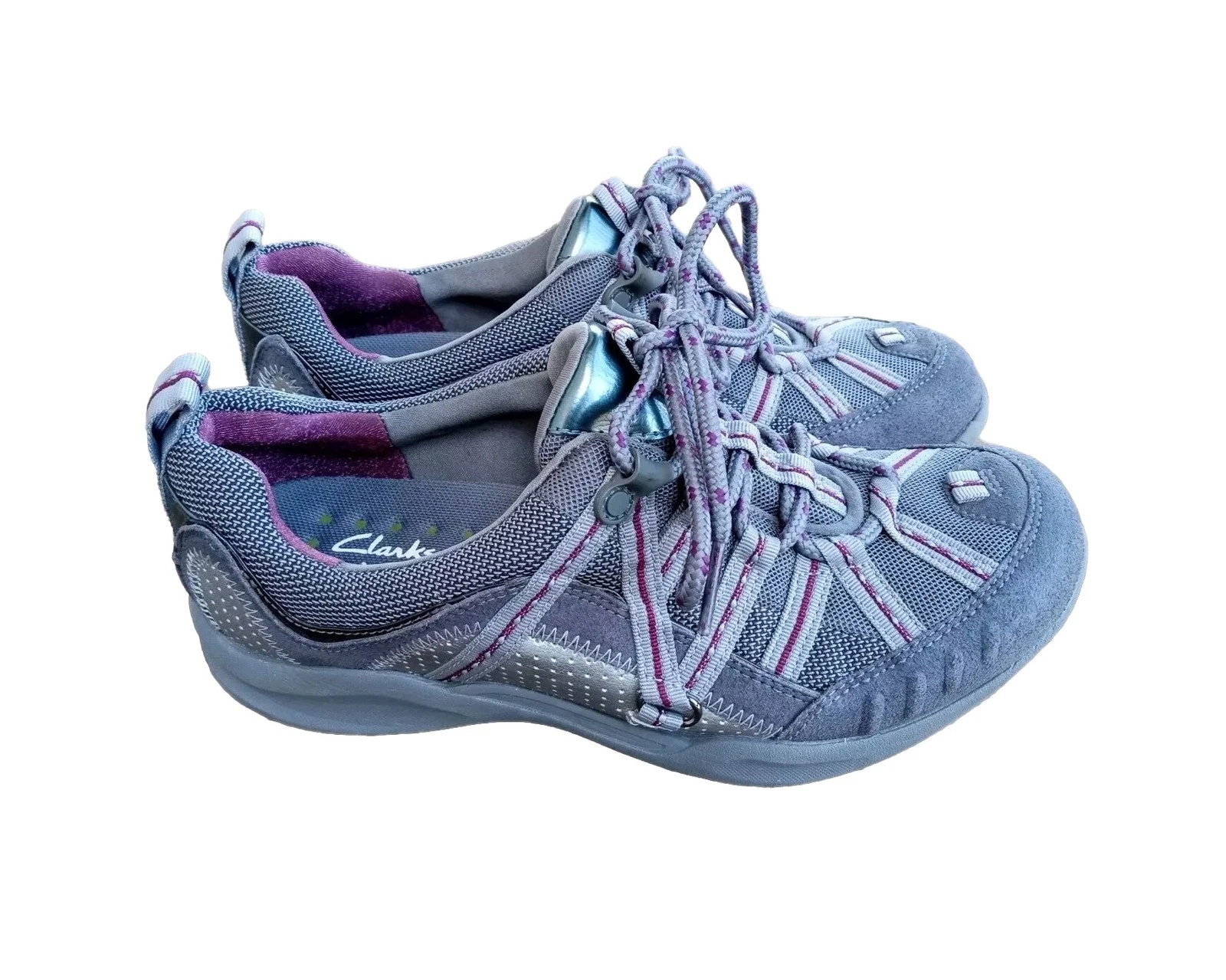 Scarpe da ginnastica Clarks Wave donna 6 circuiti grigio argento scamosciate passeggio atletica