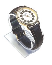 Guess? 1989 Unisex 34mm Watch Phone Dial Gold Tone Brown Leather WR New Battery