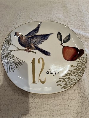 William Sonoma 12 Days of Christmas Partridge & Pear Tree Holiday Platter 13.5 