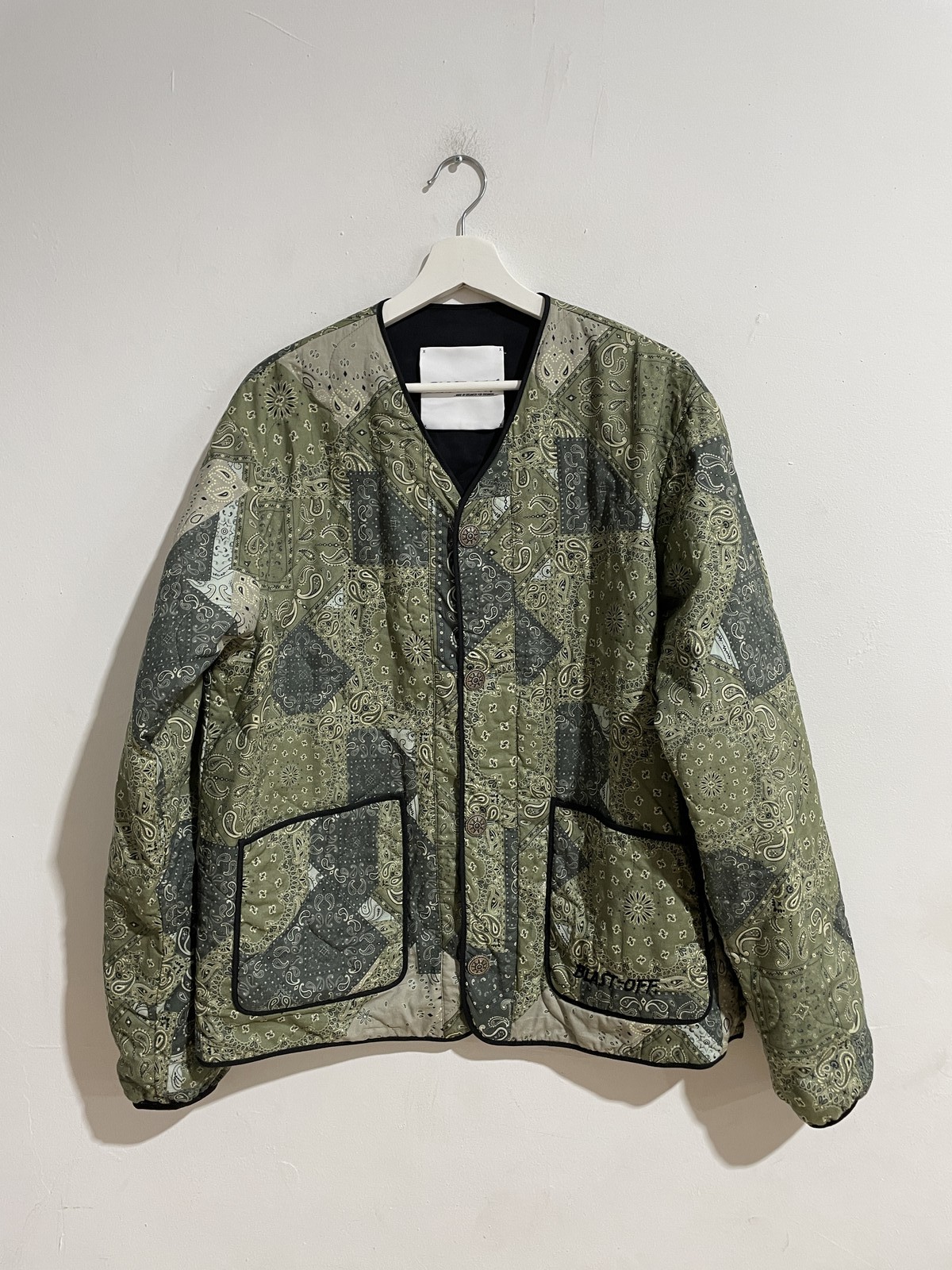 BLAST-OFF GREEN QUILTED PATCHWORK JACKET SIZE 48 … - image 1