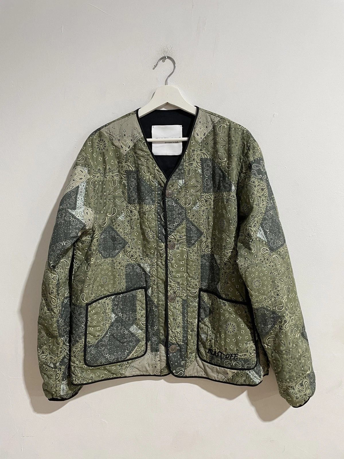 BLAST-OFF GREEN QUILTED PATCHWORK JACKET SIZE 48 (US XL) PREOWNED